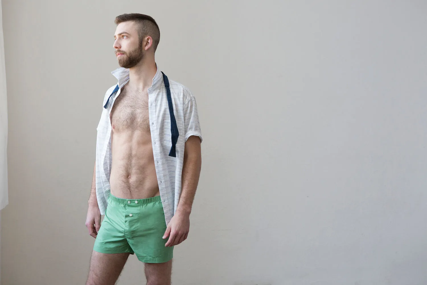 "JENS" - Solid Bright Green Slim-Cut Boxer Short - Made In USA