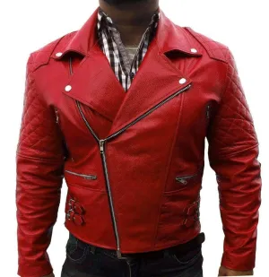 Red Ribbed Fashion Leather jacket for Men's