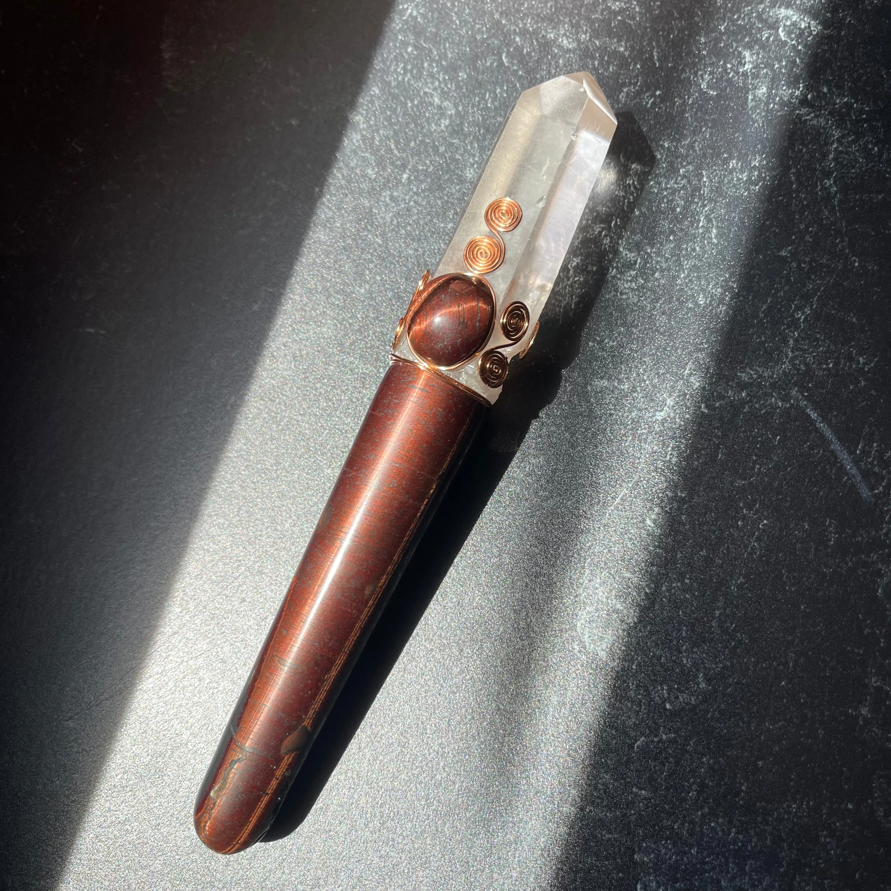 Red Tiger’s Eye & Lemurian Quartz Crystal Wand