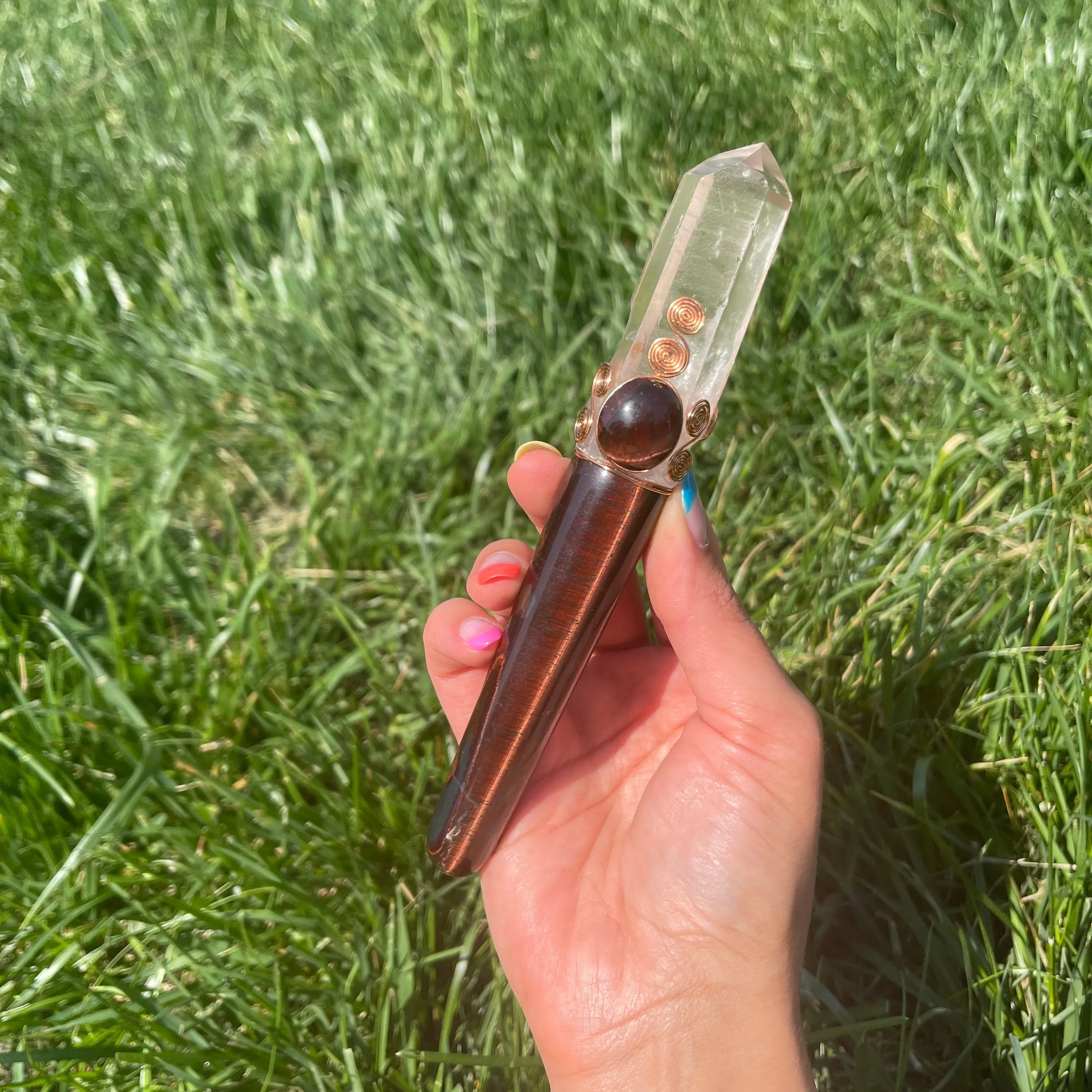 Red Tiger’s Eye & Lemurian Quartz Crystal Wand