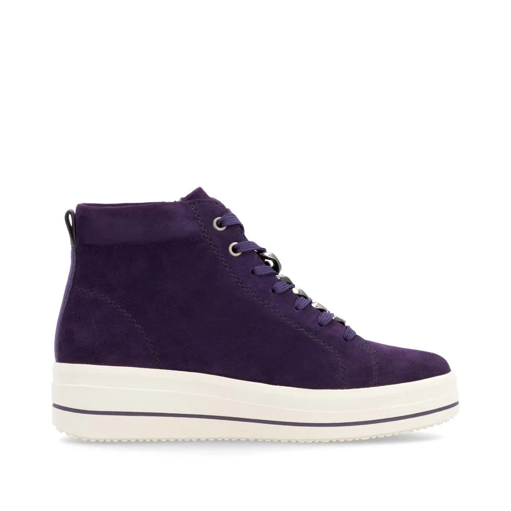 Remonte Ladies Suede Aubergine Lace Up Ankle Boots D1C70-30 sale