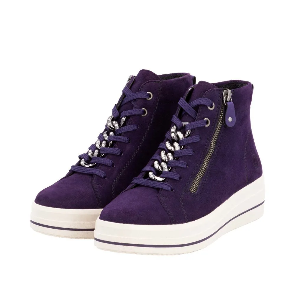 Remonte Ladies Suede Aubergine Lace Up Ankle Boots D1C70-30 sale