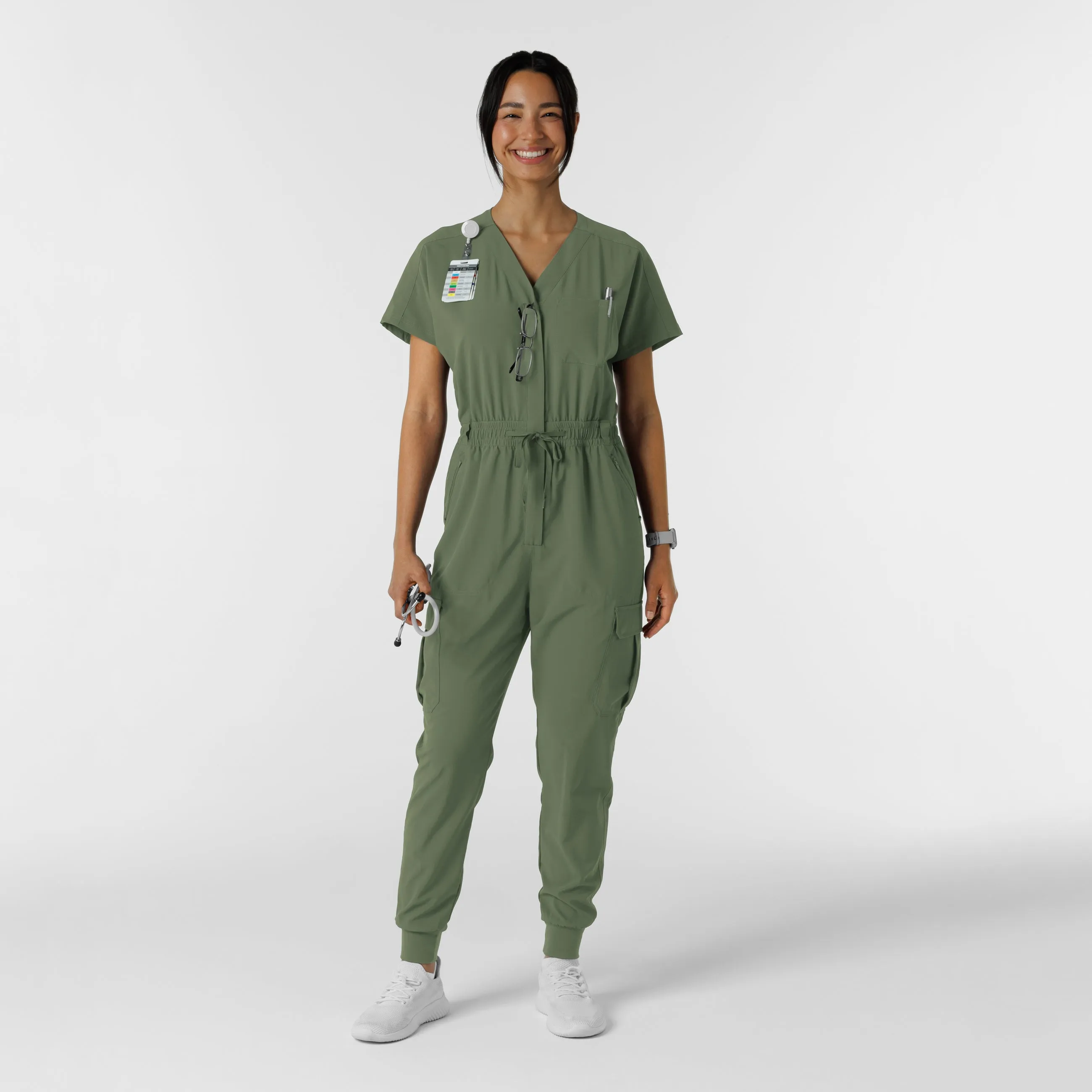 RENEW Women's Cargo Jogger Scrub Jumpsuit - Olive