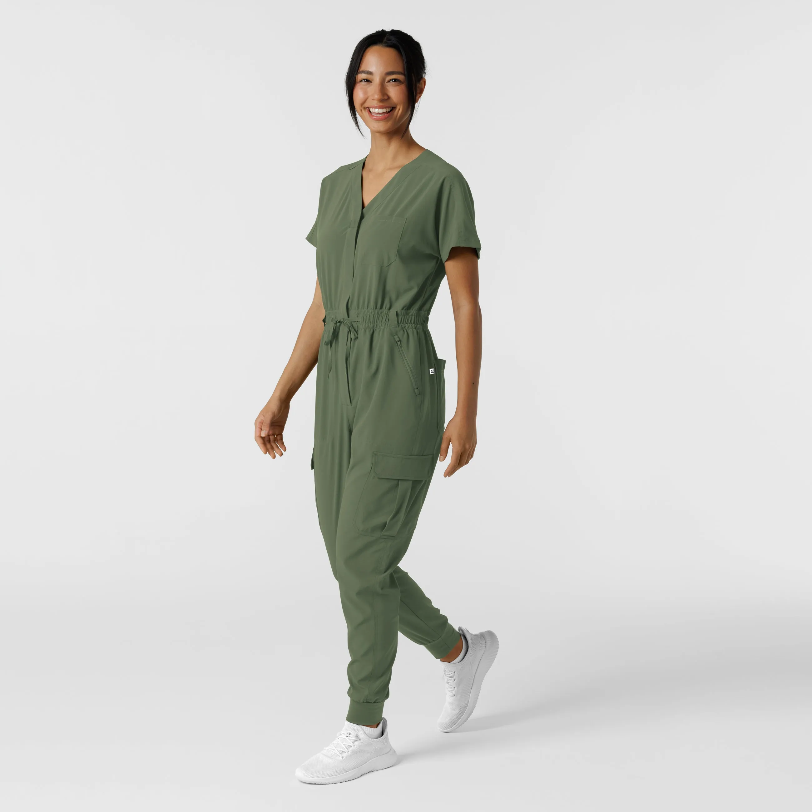 RENEW Women's Cargo Jogger Scrub Jumpsuit - Olive