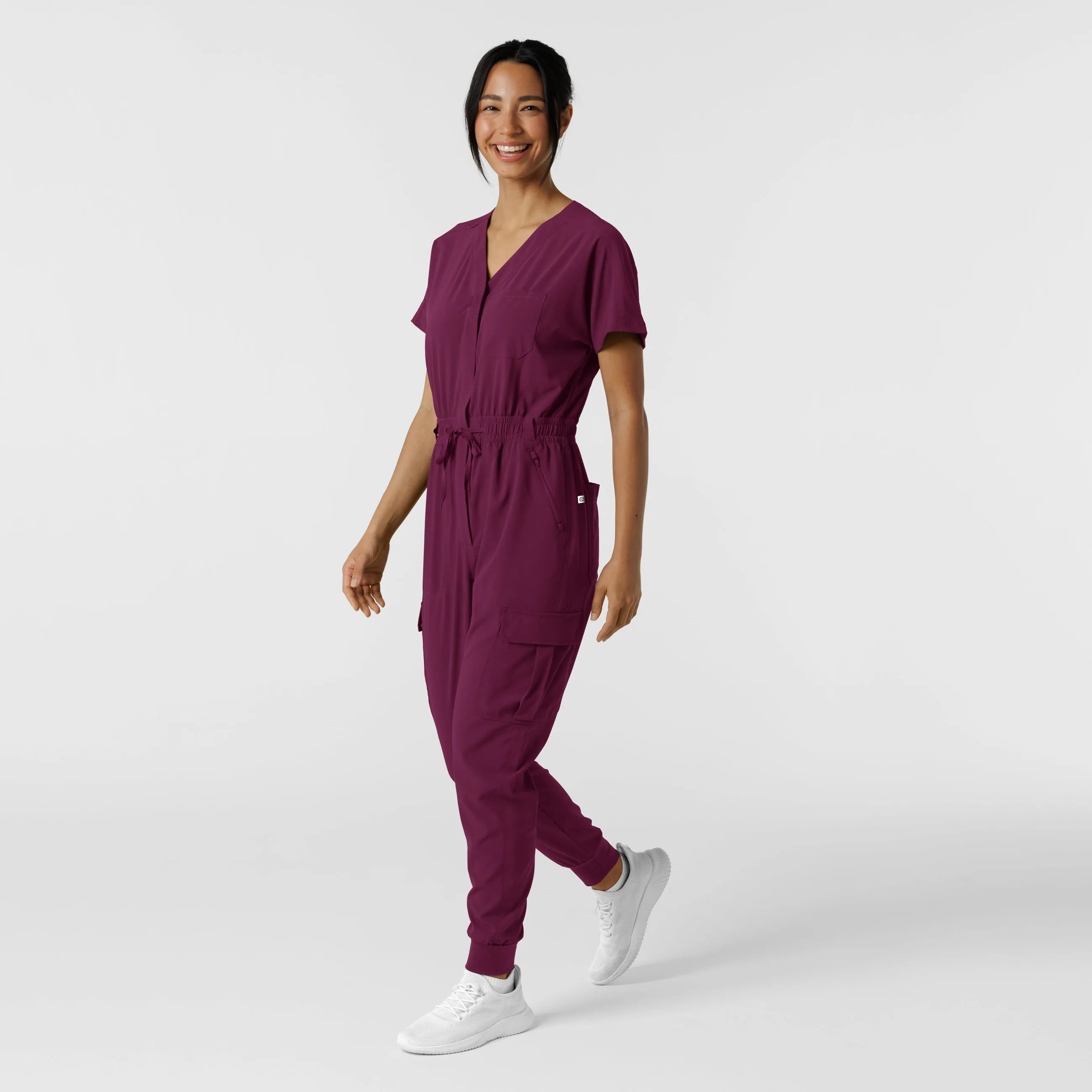 RENEW Women's Cargo Jogger Scrub Jumpsuit - Wine