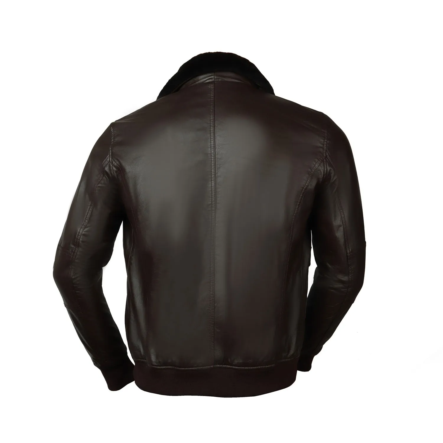 Ribbed Style Dark Brown Fur Collar Dark Brown Leather Jacket For Men By Brune & Bareskin