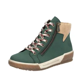 Rieker N0709-54 Ladies Wide Bottle Green Zip & Lace Ankle Boots