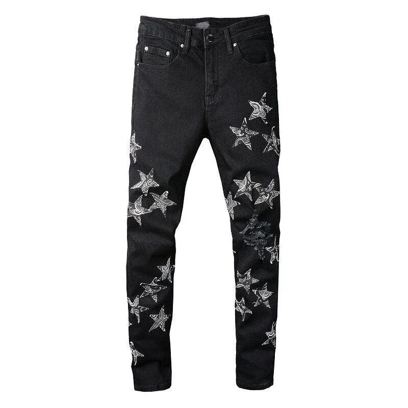 Ripped Hole Pentagram Star Patch Jean