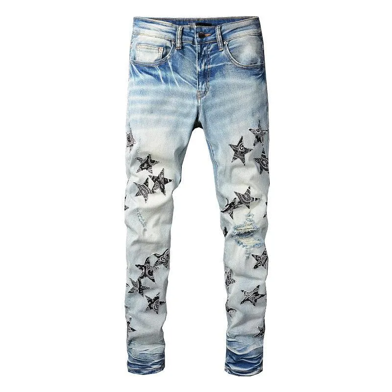 Ripped Hole Pentagram Star Patch Jean