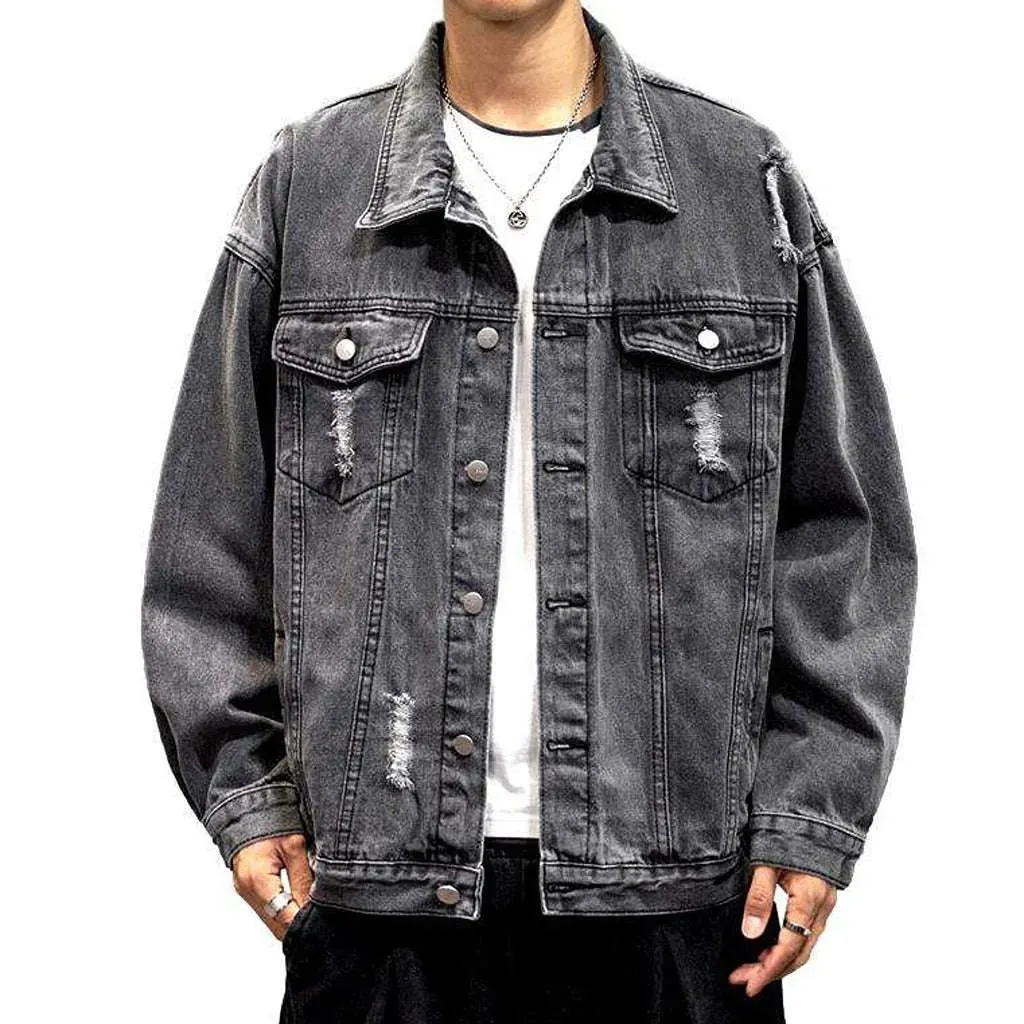 Ripped oversized men's denim jacket