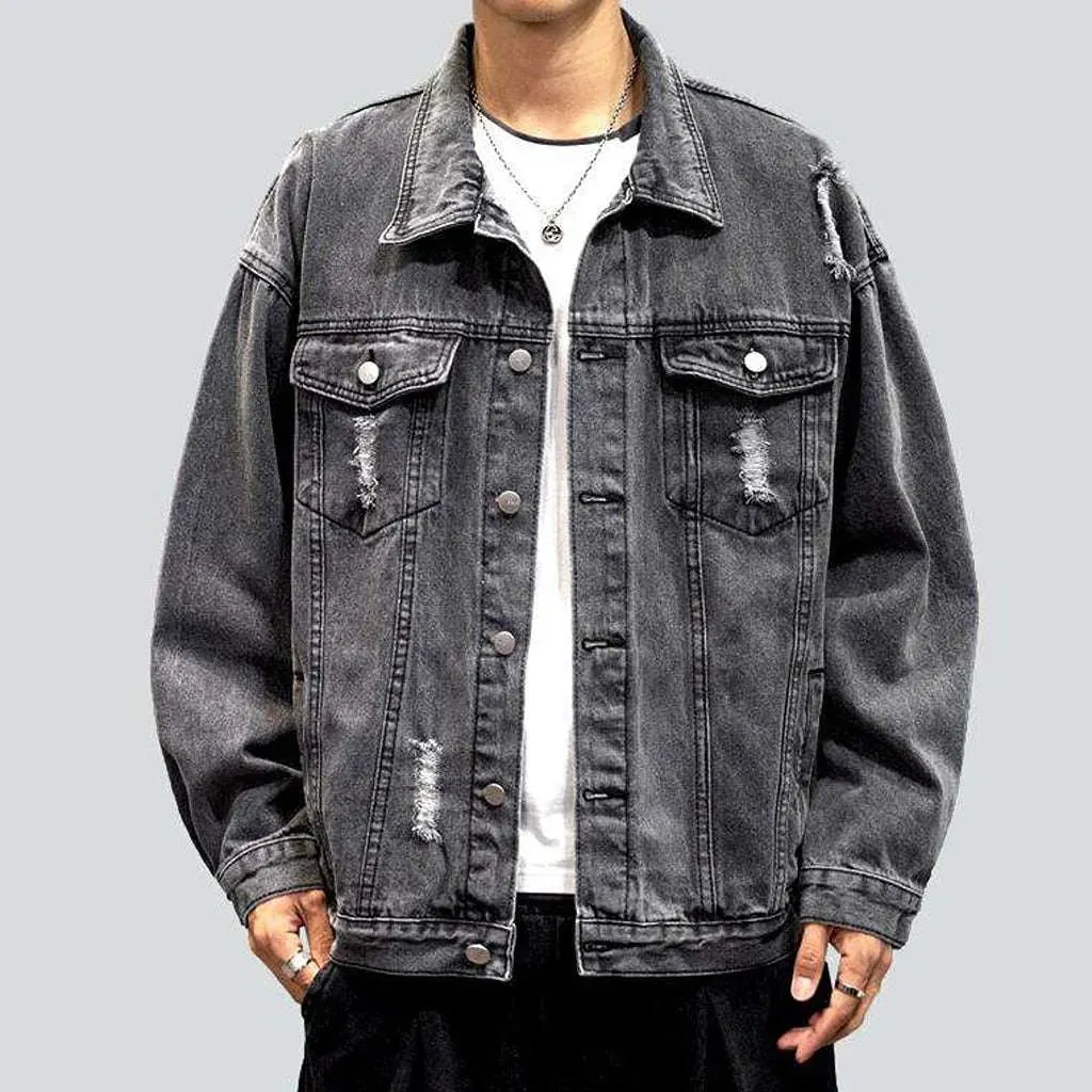 Ripped oversized men's denim jacket