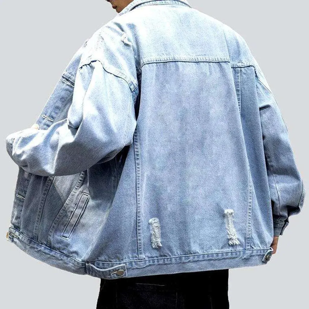 Ripped oversized men's denim jacket