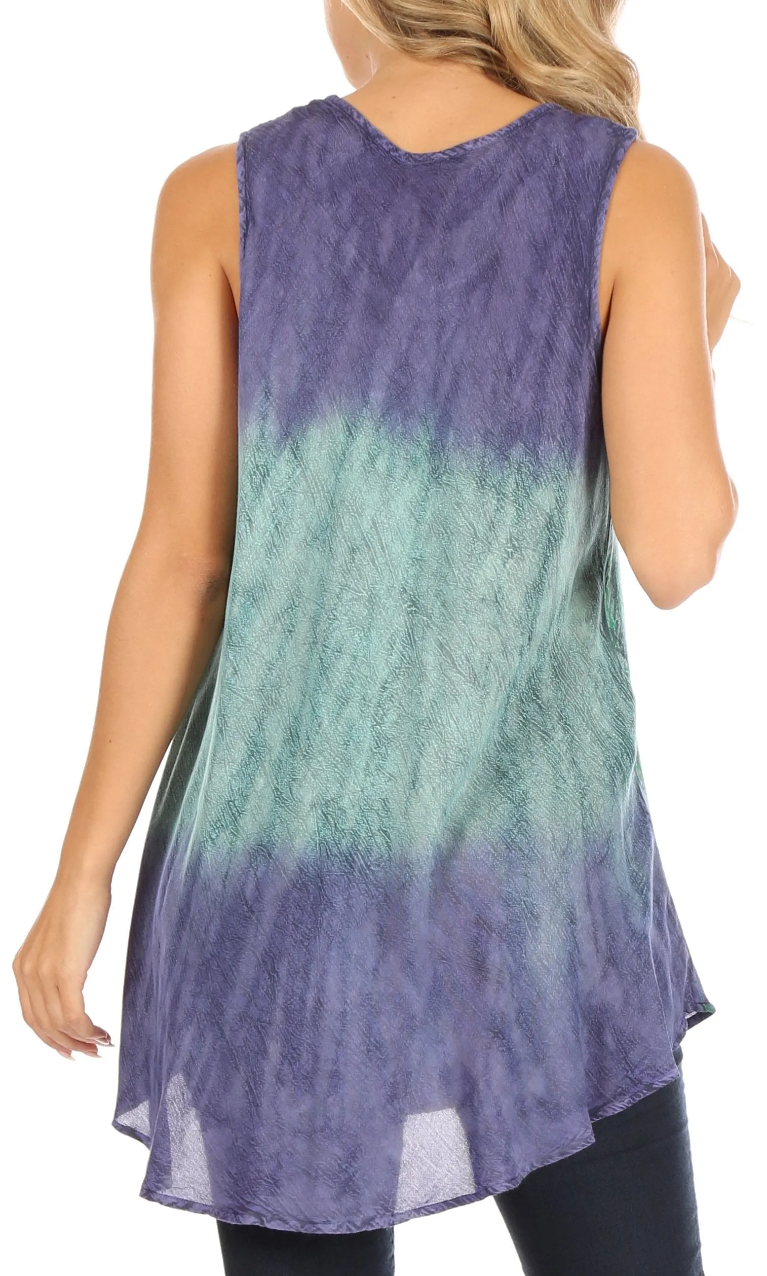 Sakkas Isabela Womens Everyday Summer Sleeveless Tank Top Tie-dye & Block Print