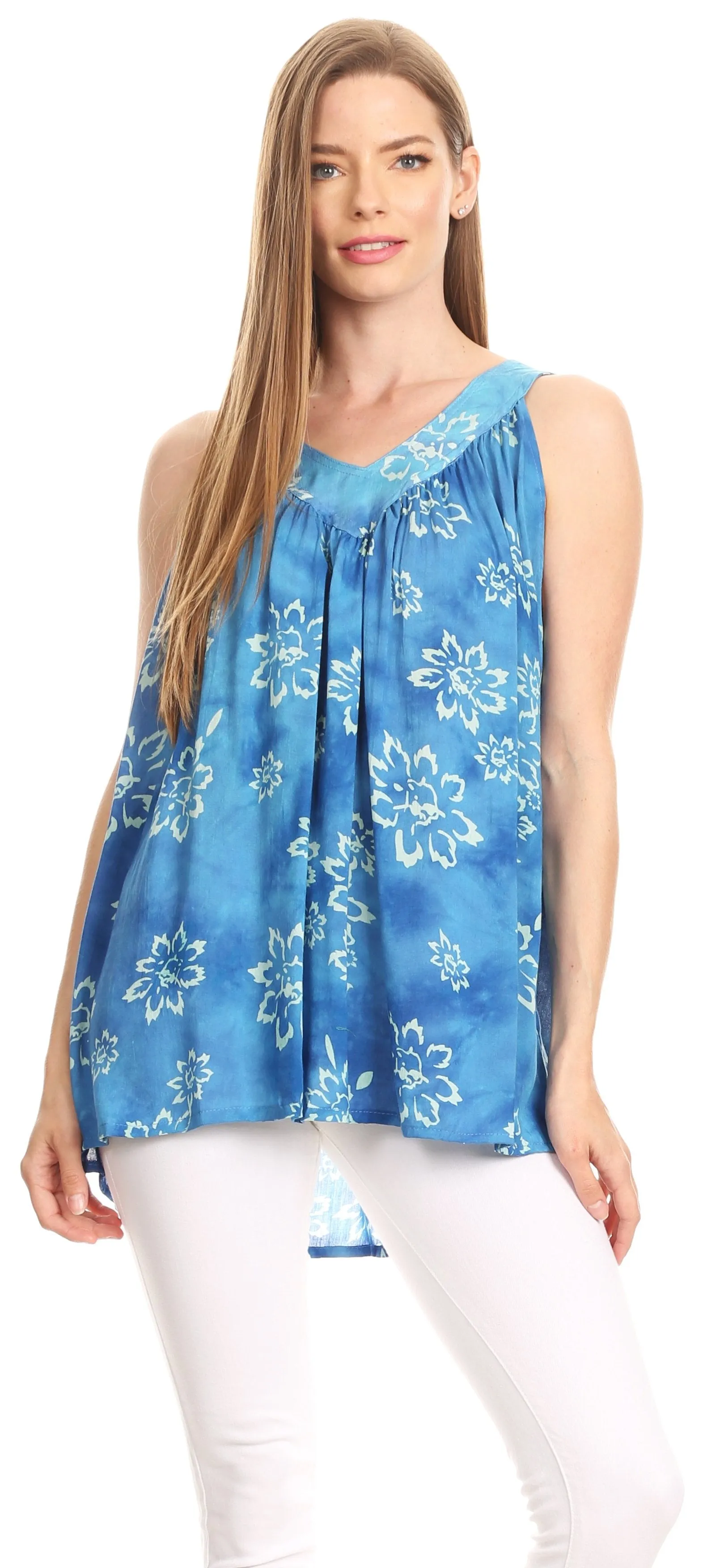 Sakkas Rossana Sleeveless Fresh Summer Top Blouse Tie Dye and Batik Relax Fit