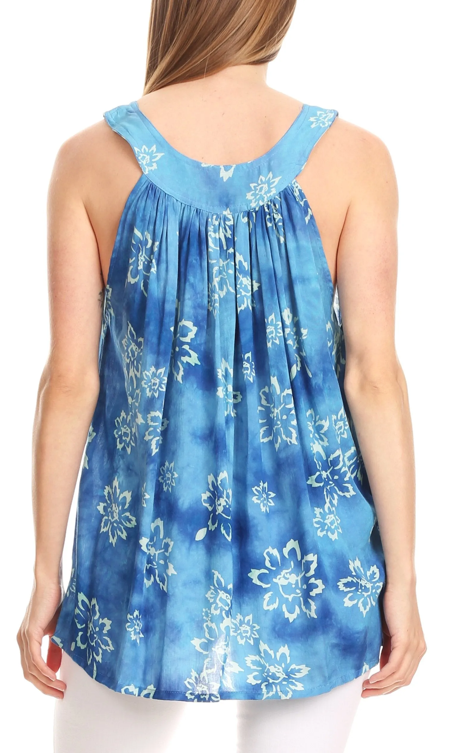 Sakkas Rossana Sleeveless Fresh Summer Top Blouse Tie Dye and Batik Relax Fit