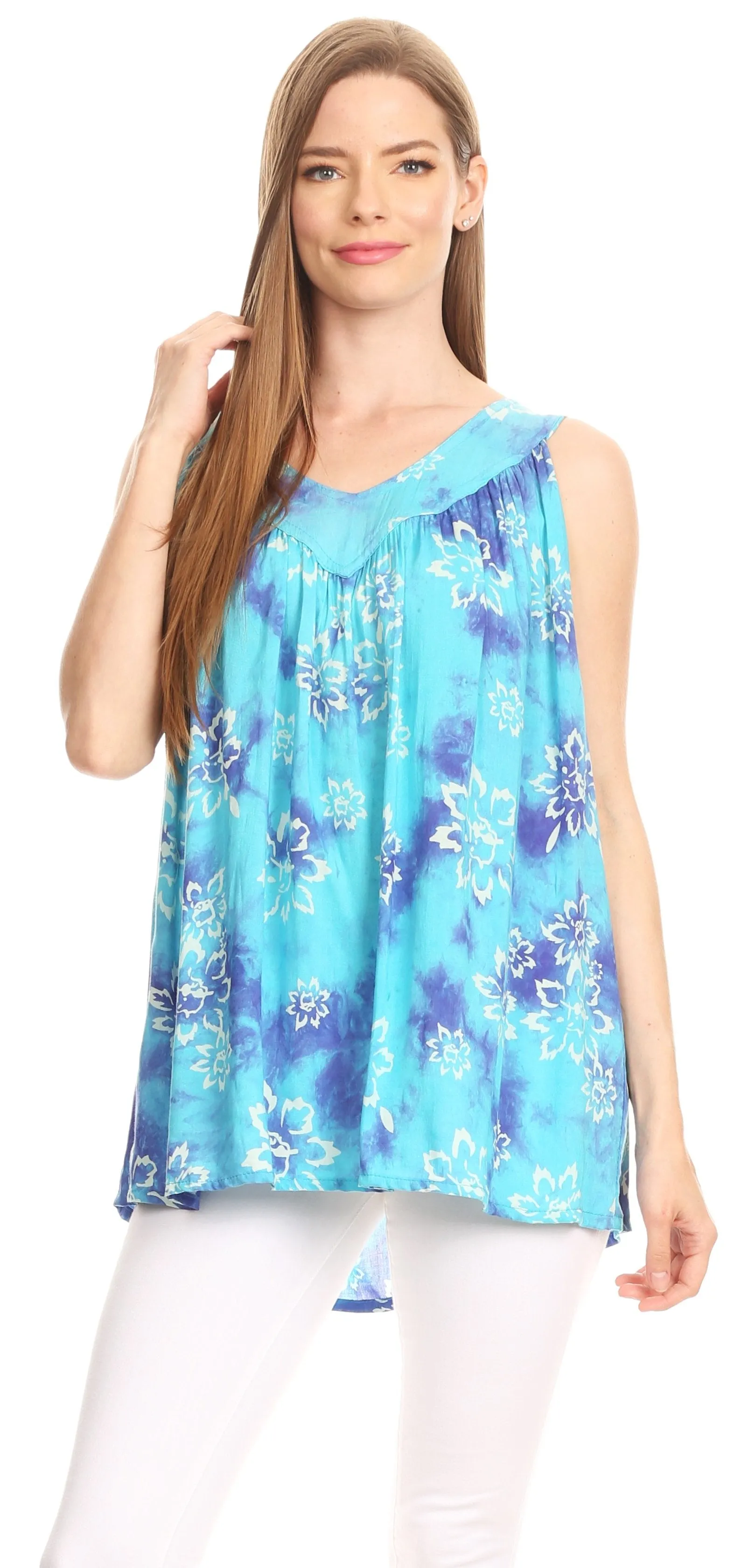 Sakkas Rossana Sleeveless Fresh Summer Top Blouse Tie Dye and Batik Relax Fit