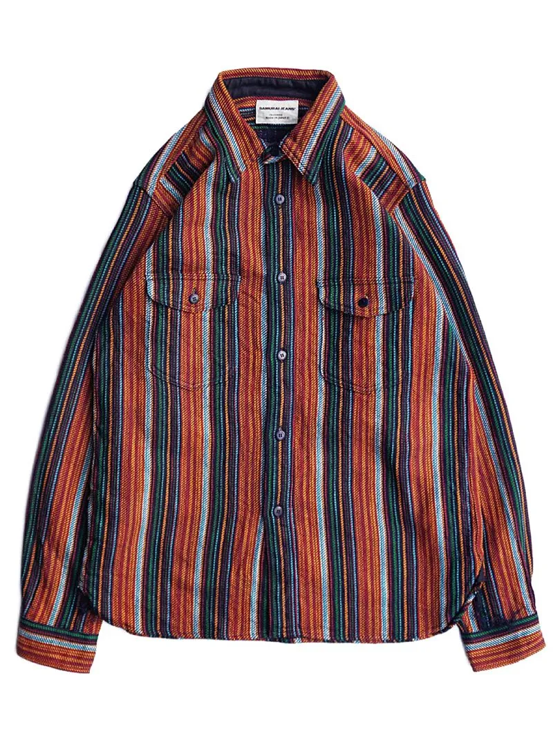 Samurai Jeans Rope Indigo Heavy Orange Flannel Shirt