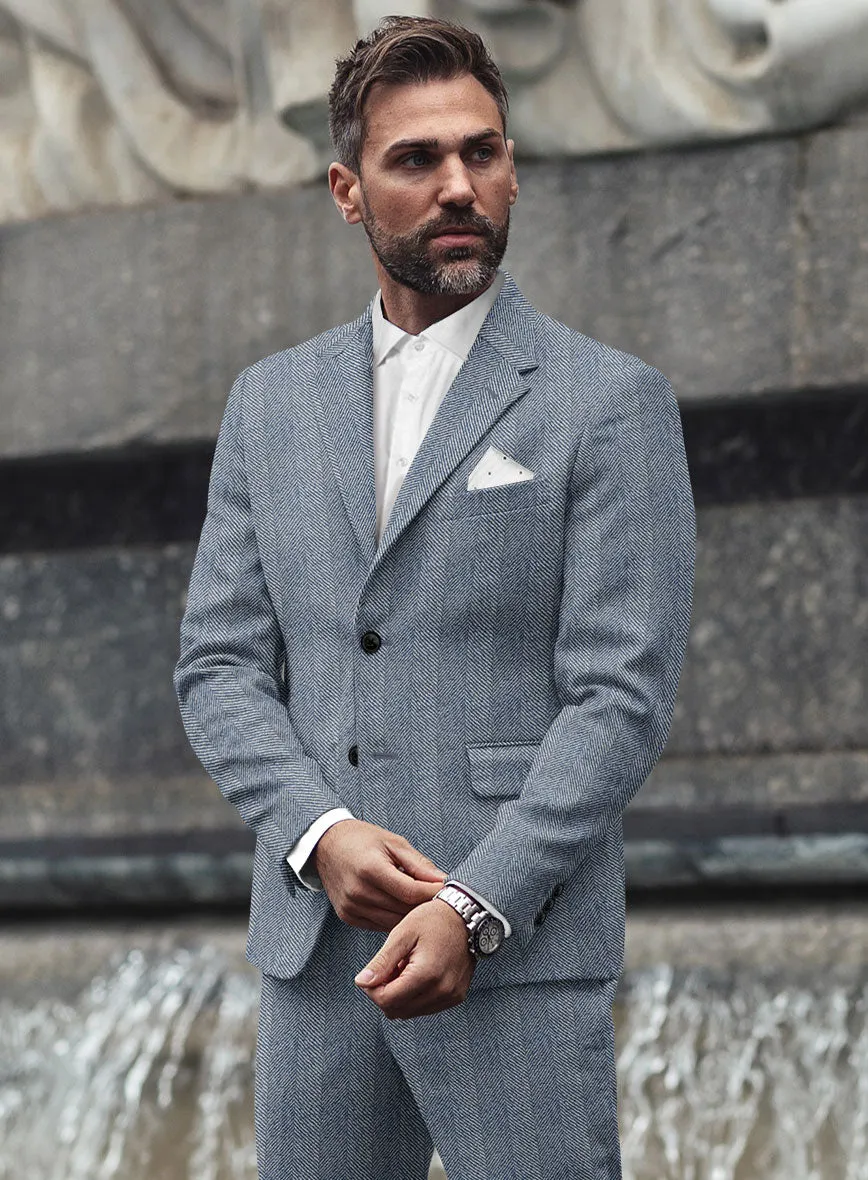 Sartori Anselmo Blue Herringbone Soft Tweed Suit