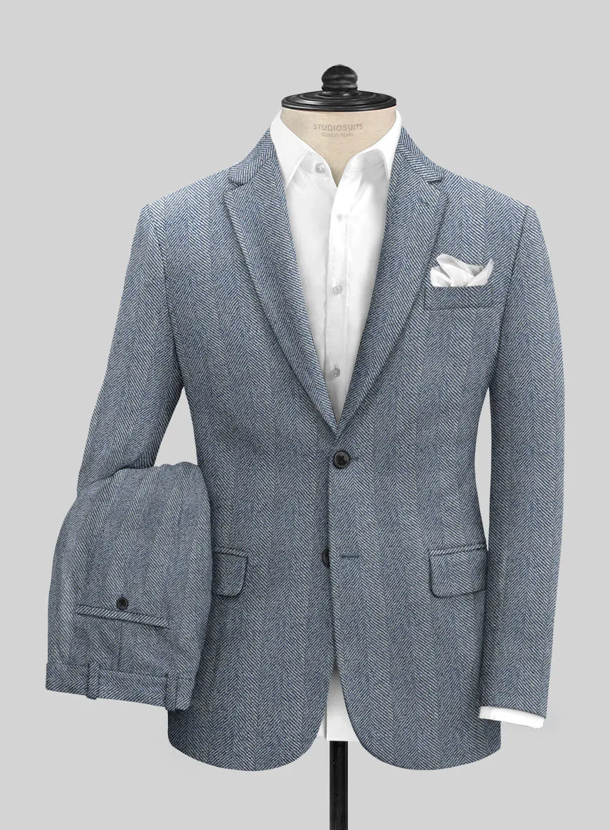 Sartori Anselmo Blue Herringbone Soft Tweed Suit