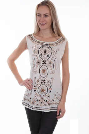 Scully Womens Ivory 100% Viscose Floral Geometric Tank Top