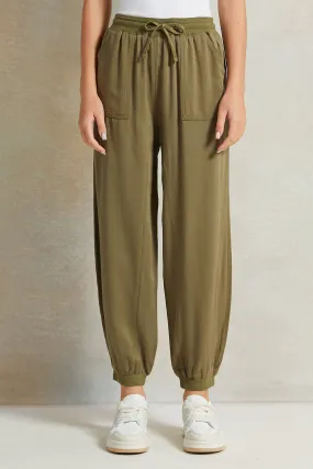 Senior Girls Green Twill Jogger