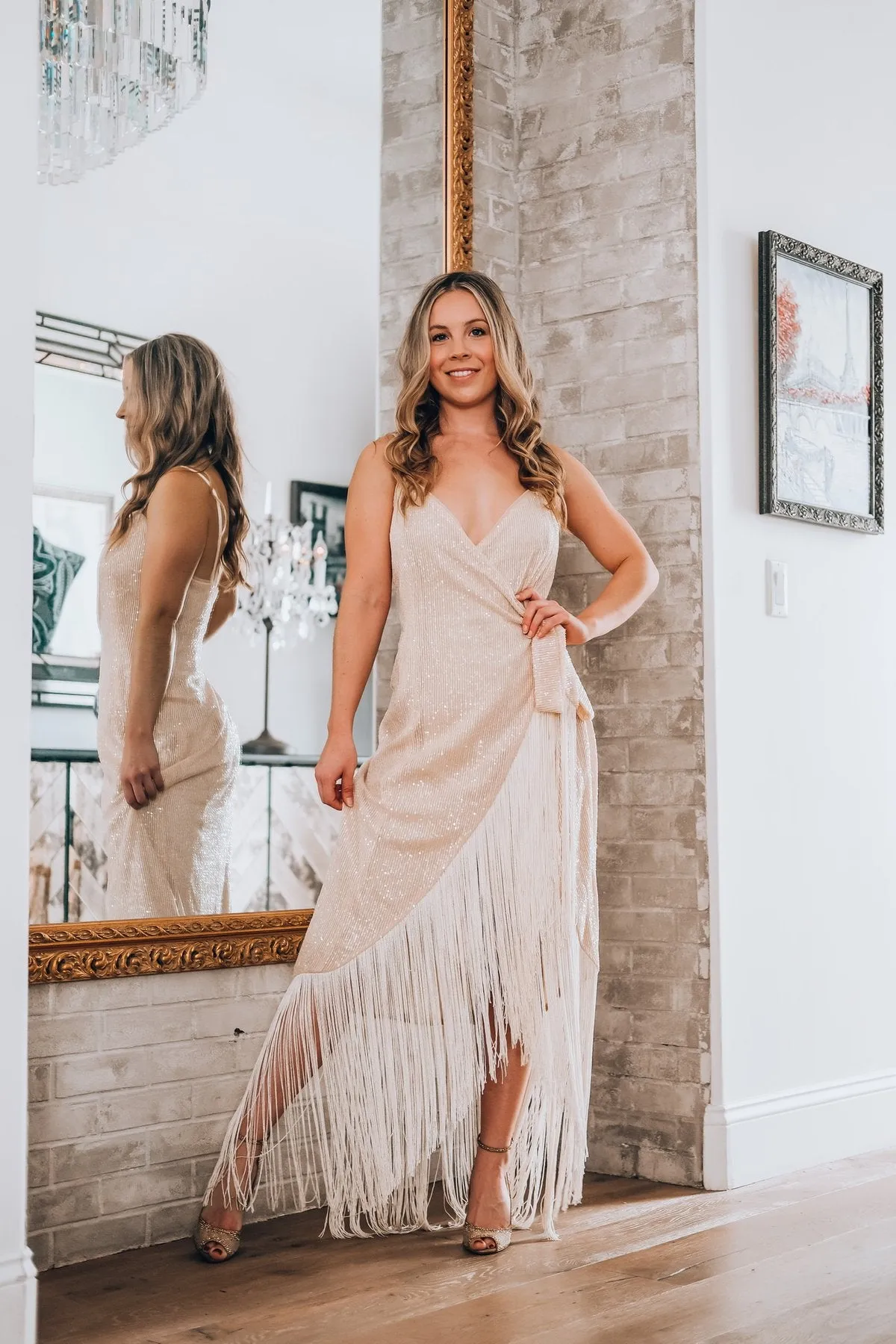 Sequin and Fringe Wrap Dress