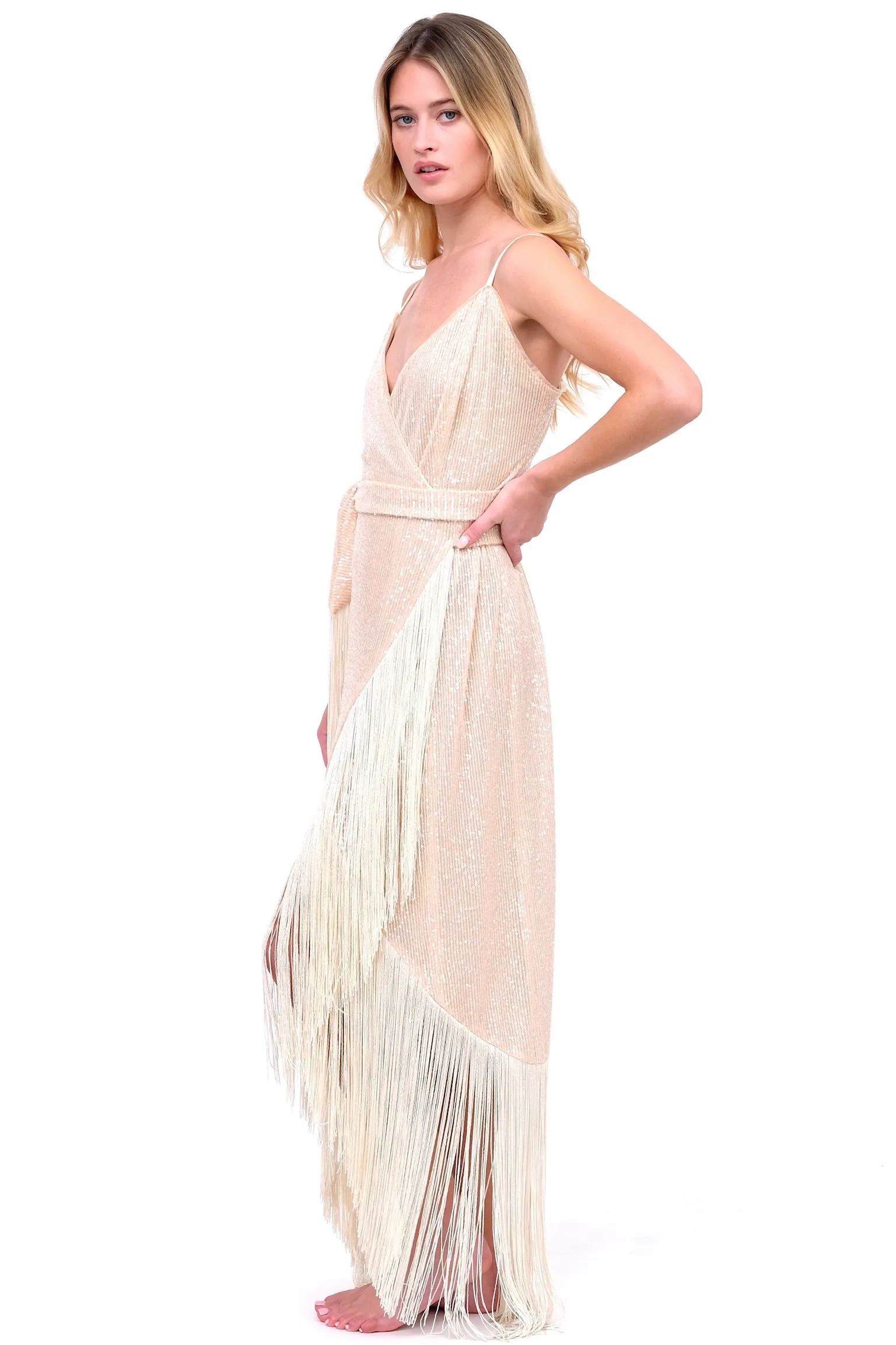 Sequin and Fringe Wrap Dress