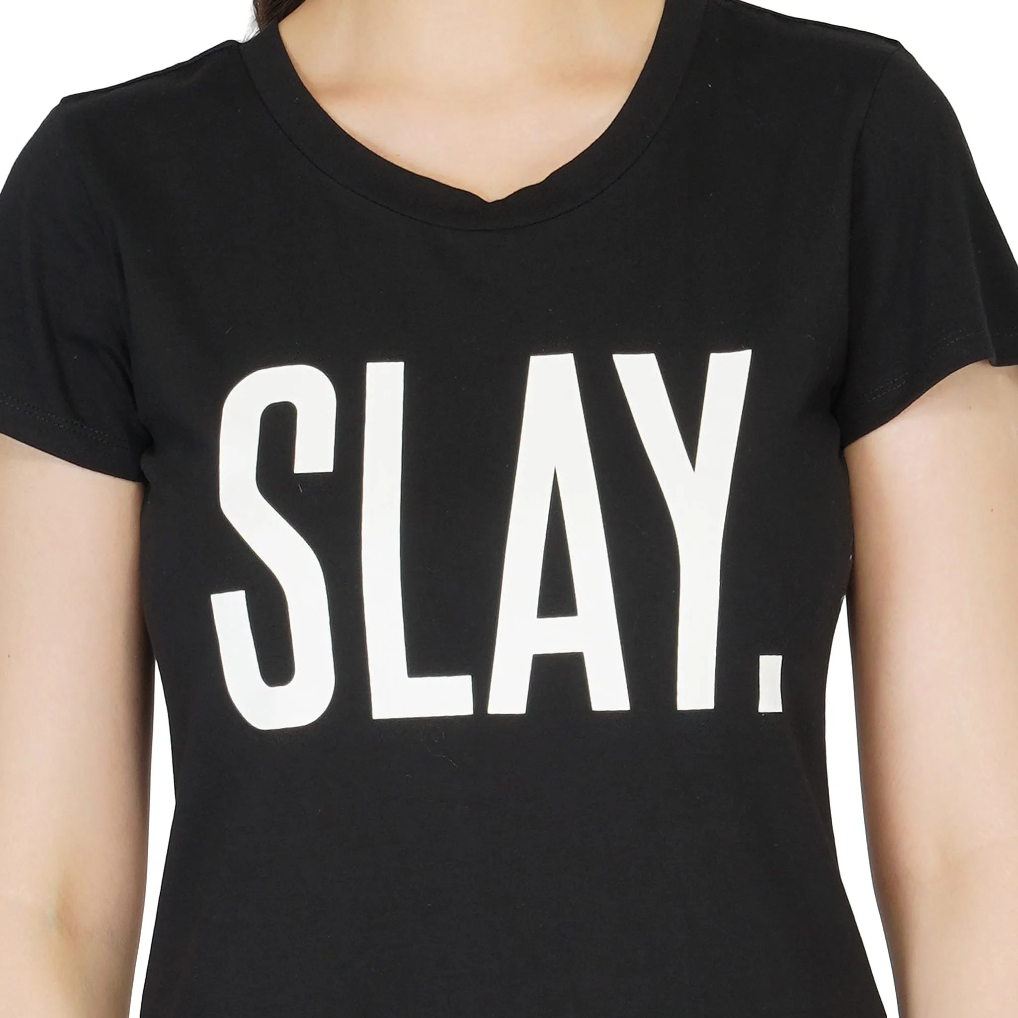 SLAY. Women's Black Printed T shirt