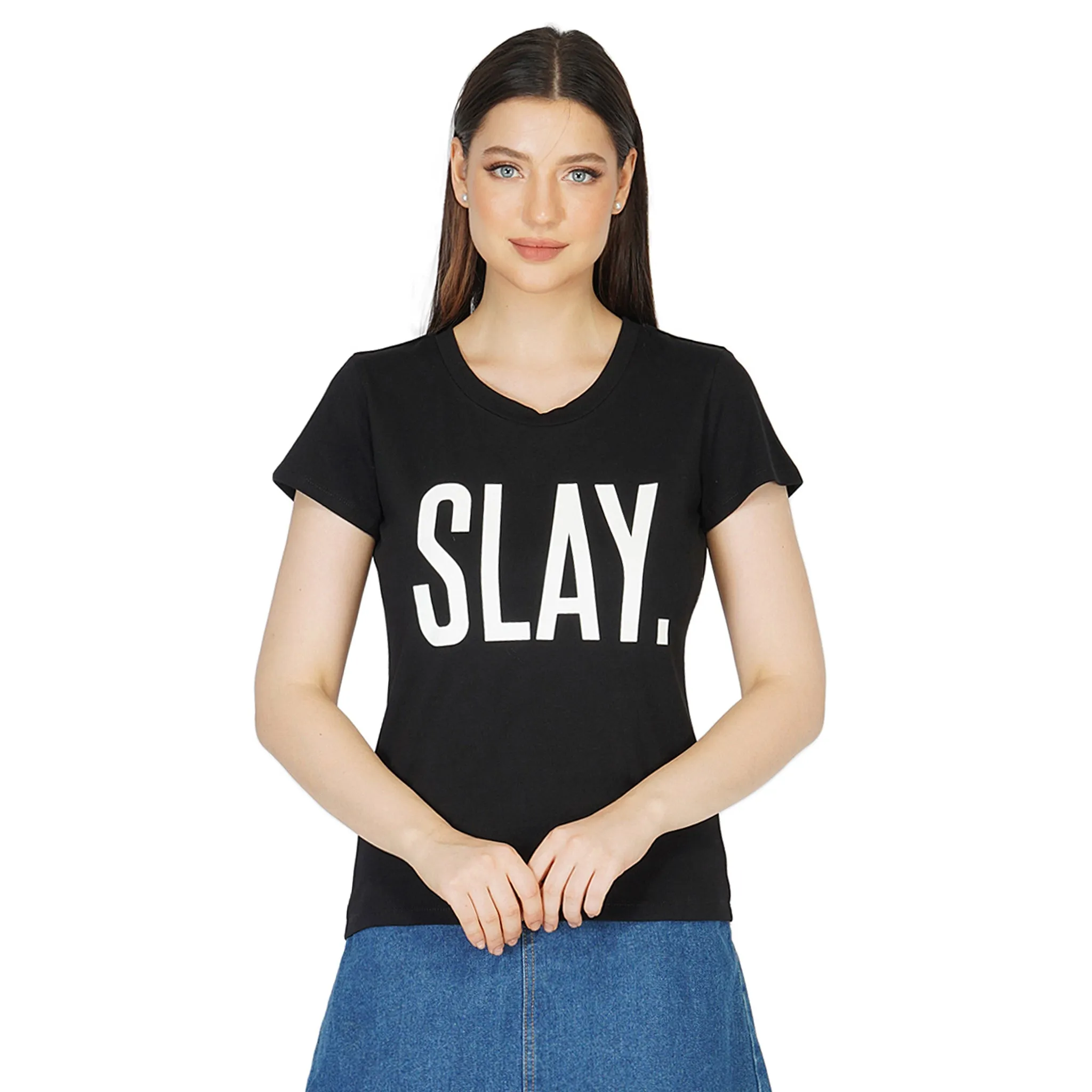 SLAY. Women's Black Printed T shirt