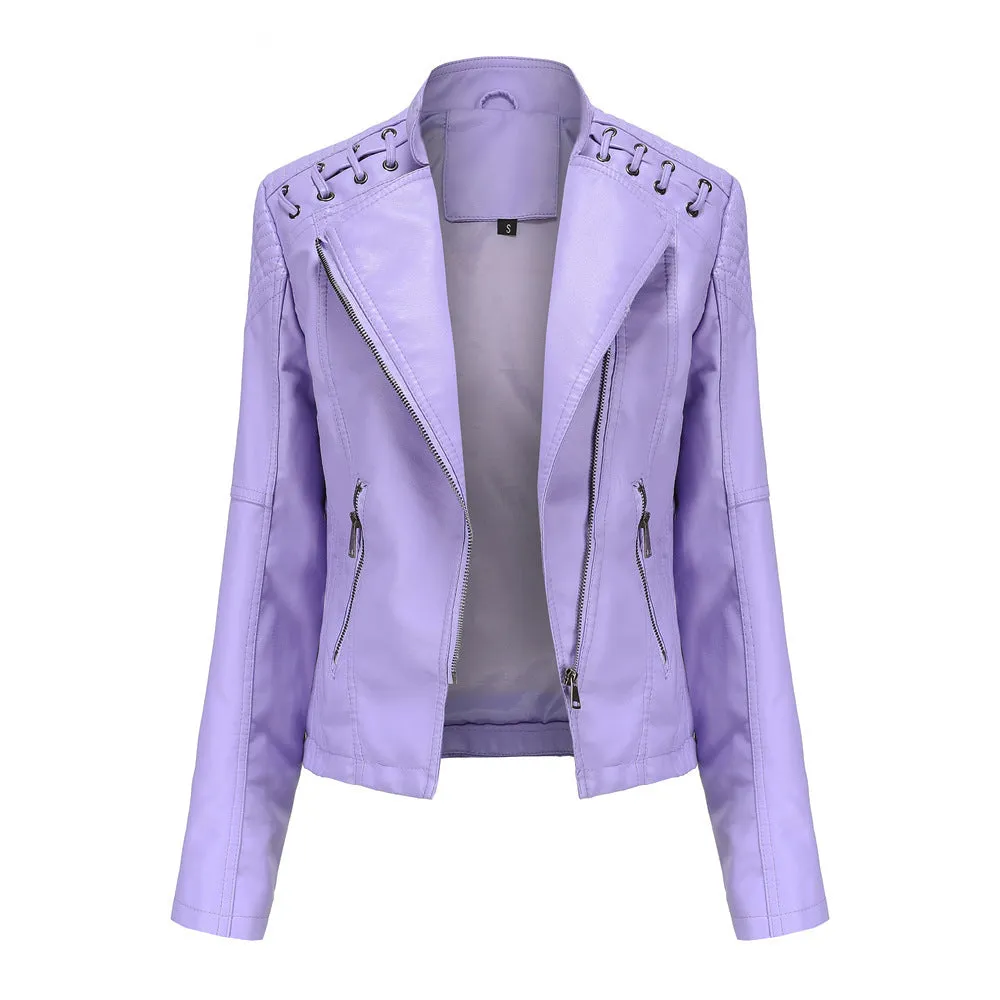 Slim Fit Thin Leather Coat Women's Motorcycle Clothing