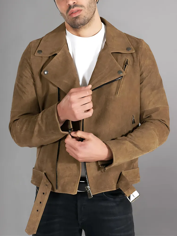 Slim Tan Brown Biker Leather Jacket