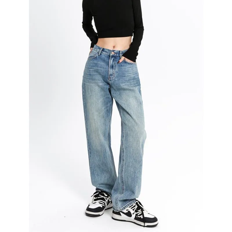 Slimming Little Rabbit Loose-Fit Straight High-Waisted Embroidery Jeans