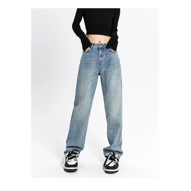 Slimming Little Rabbit Loose-Fit Straight High-Waisted Embroidery Jeans