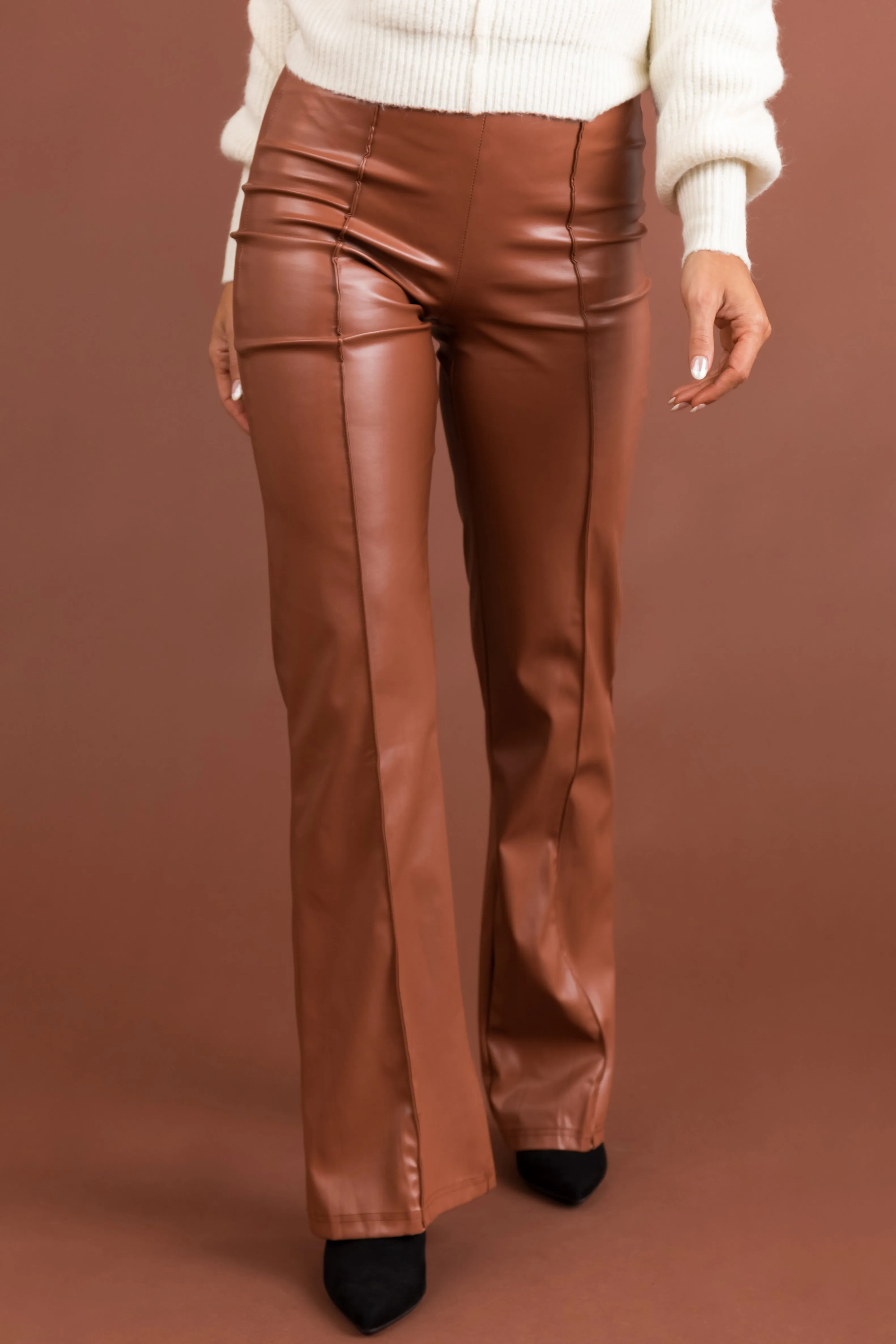 Spice High Waist Flared Faux Leather Pants