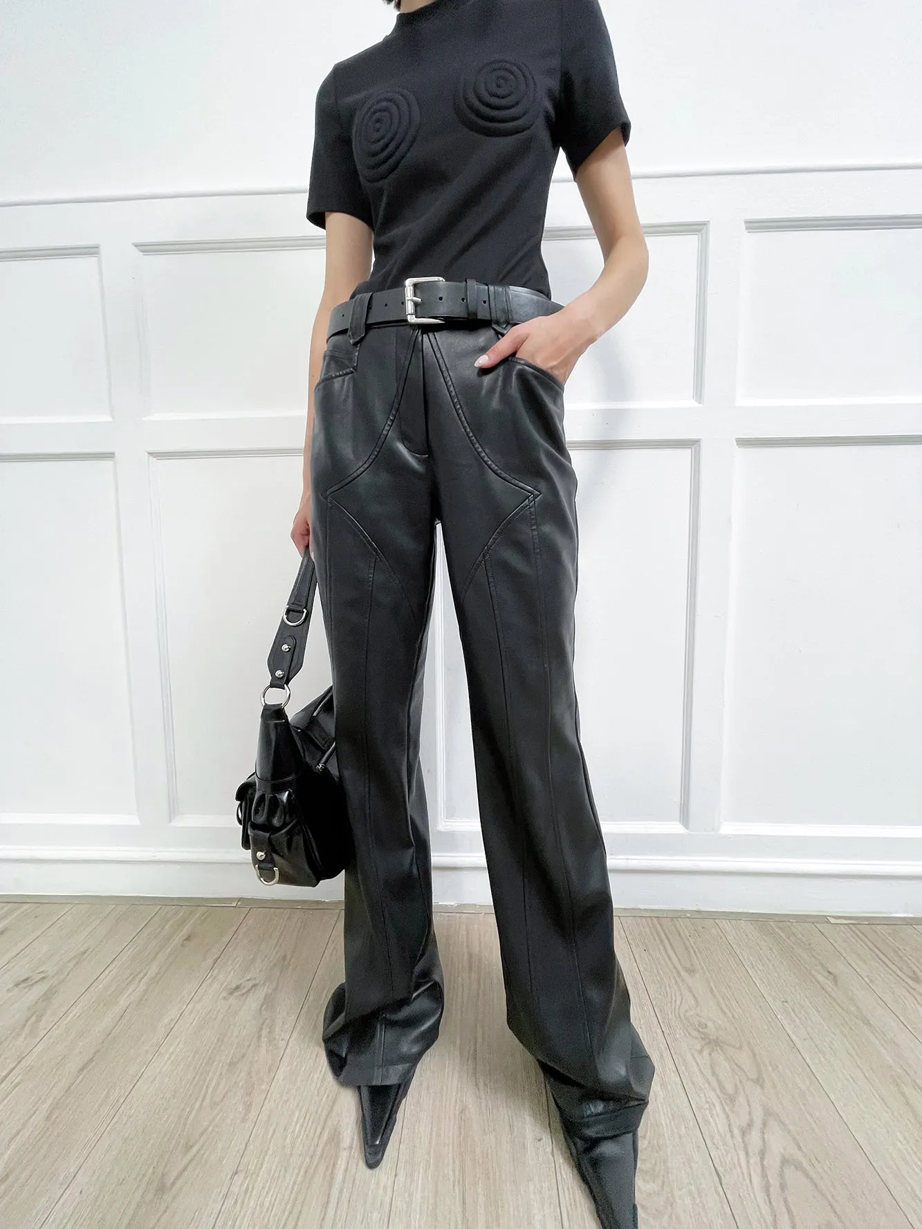 Split line leather pants