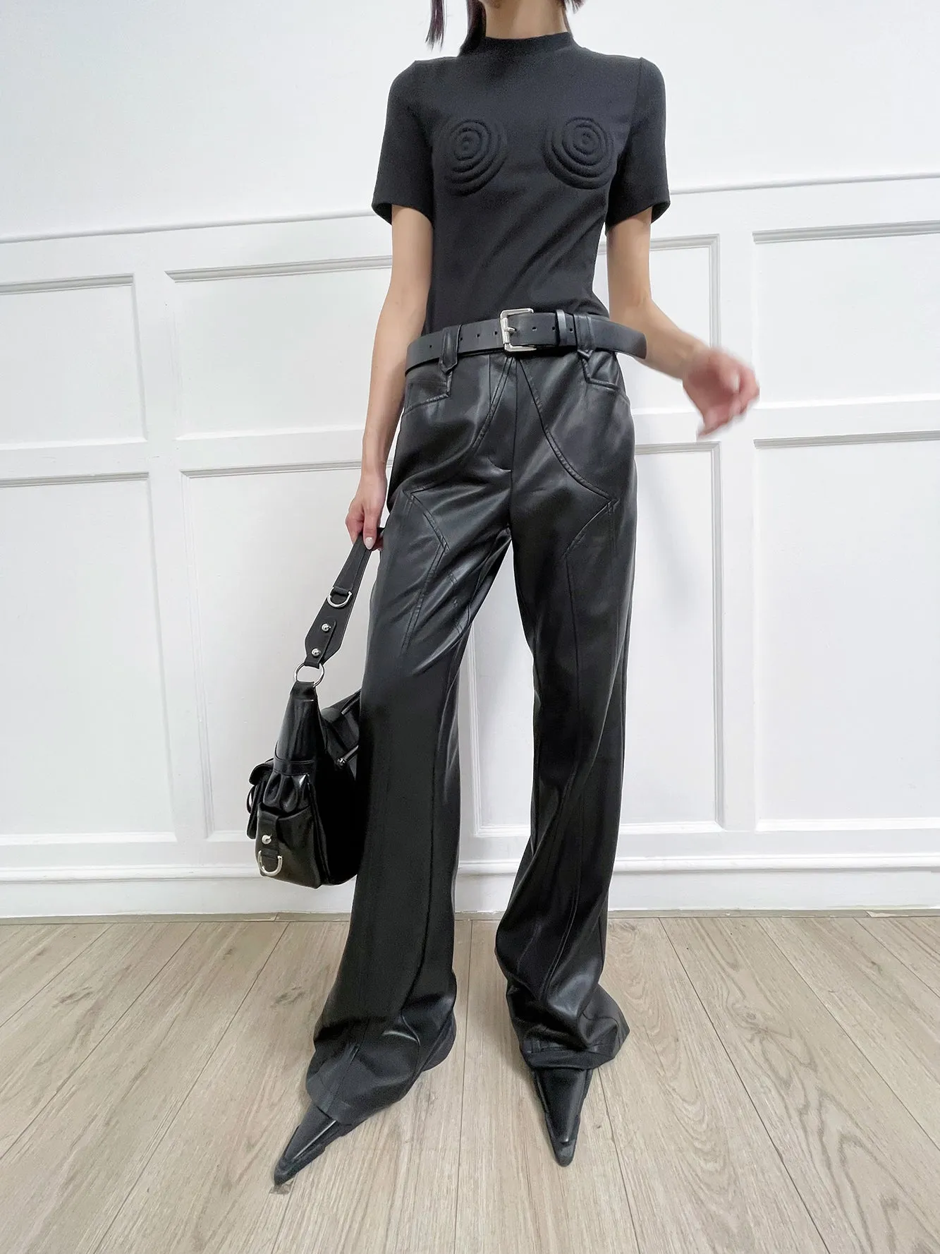 Split line leather pants