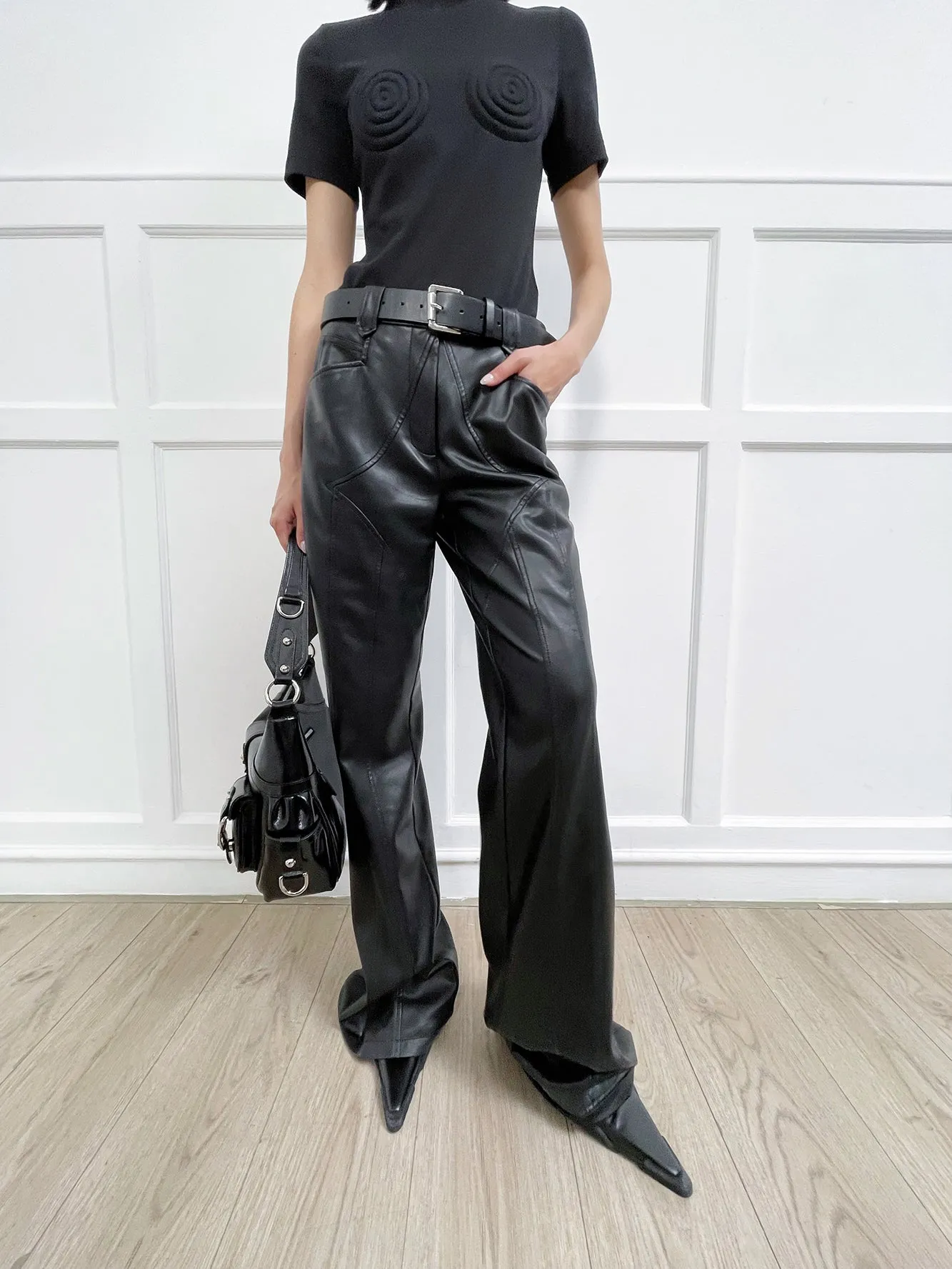 Split line leather pants