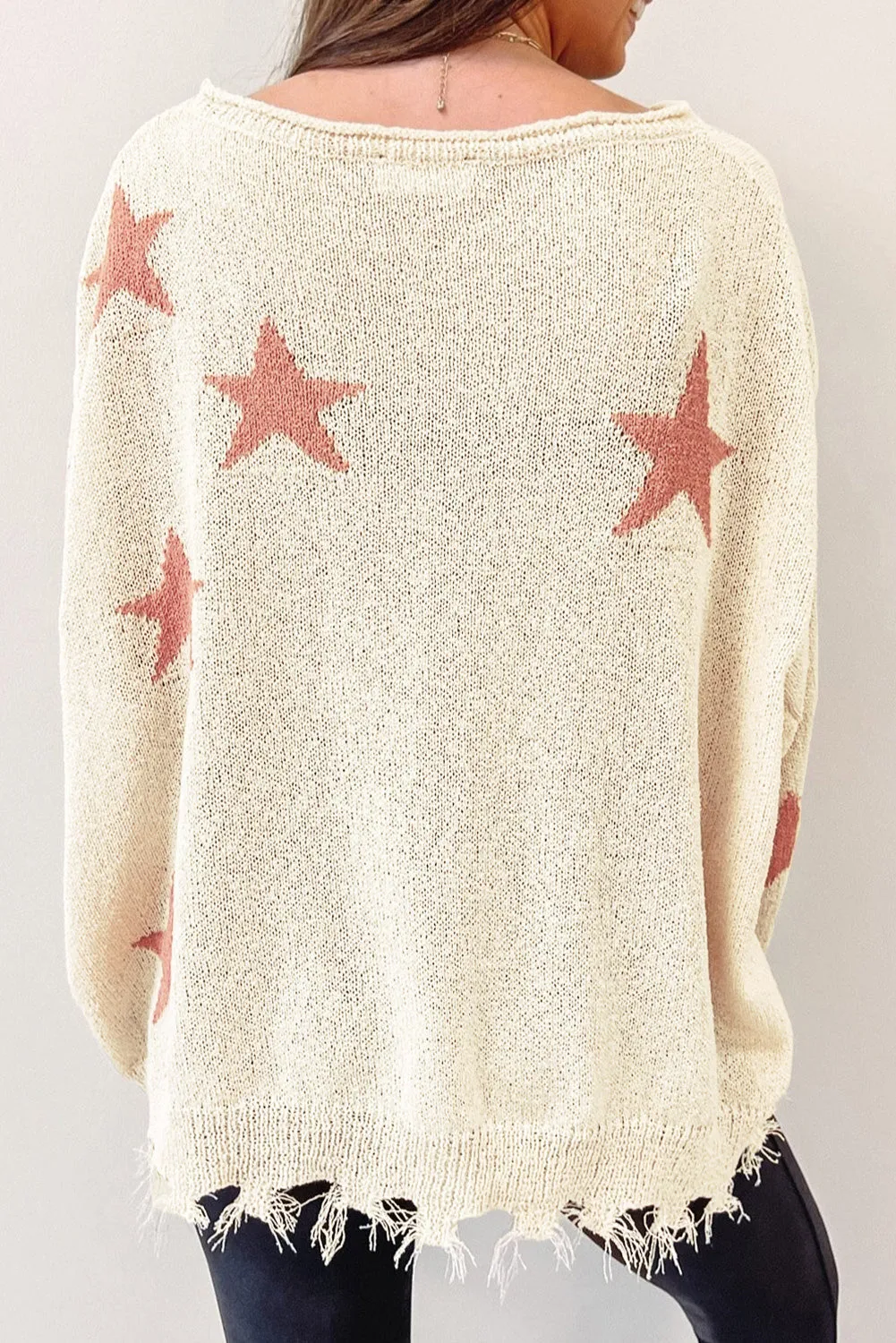 Star Long Sleeve Distressed Sweater