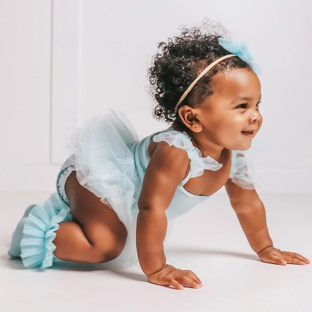 Starry Blue Tulle Smocked Bodysuit Dress