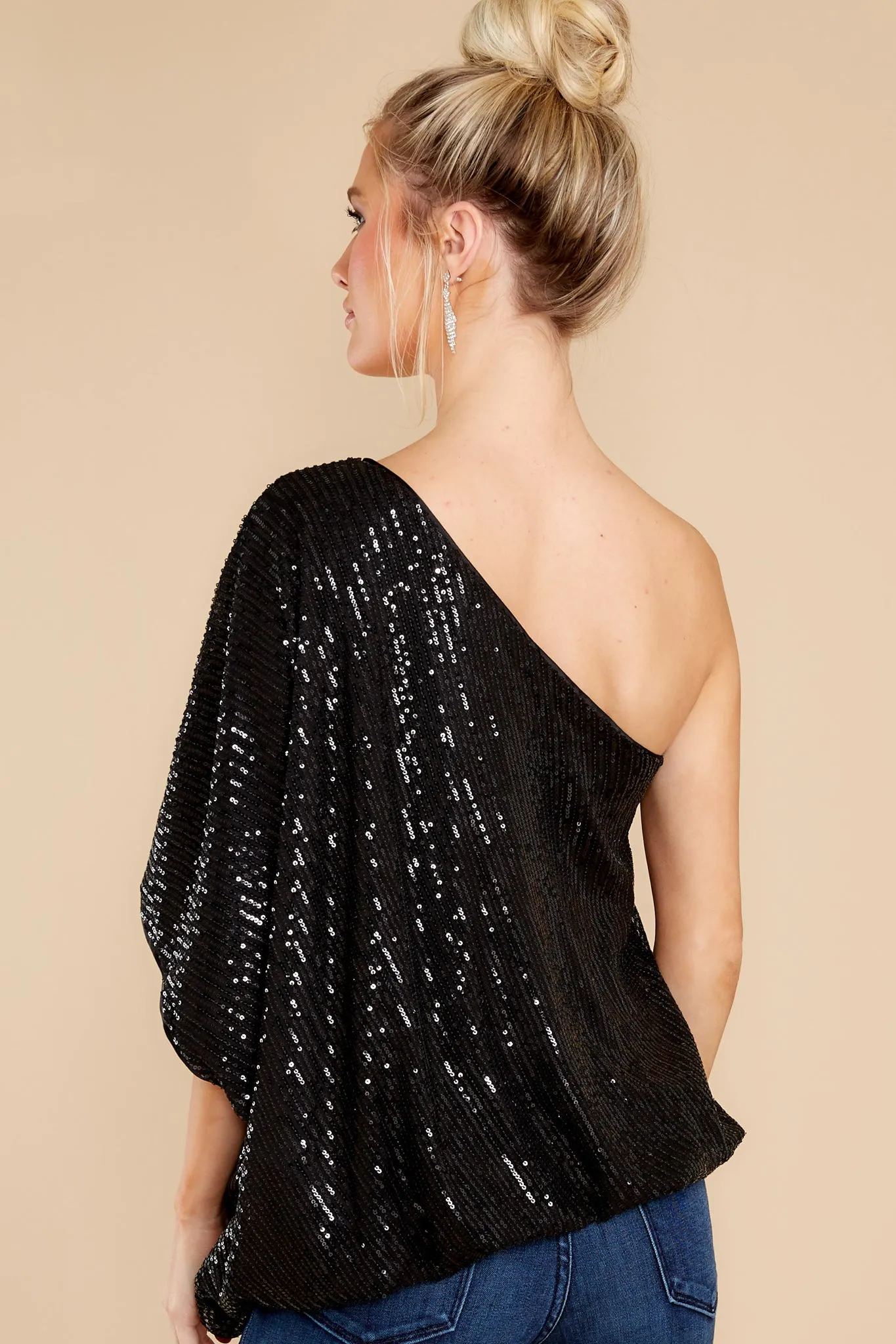 Starry Eyed Black One Shoulder Top