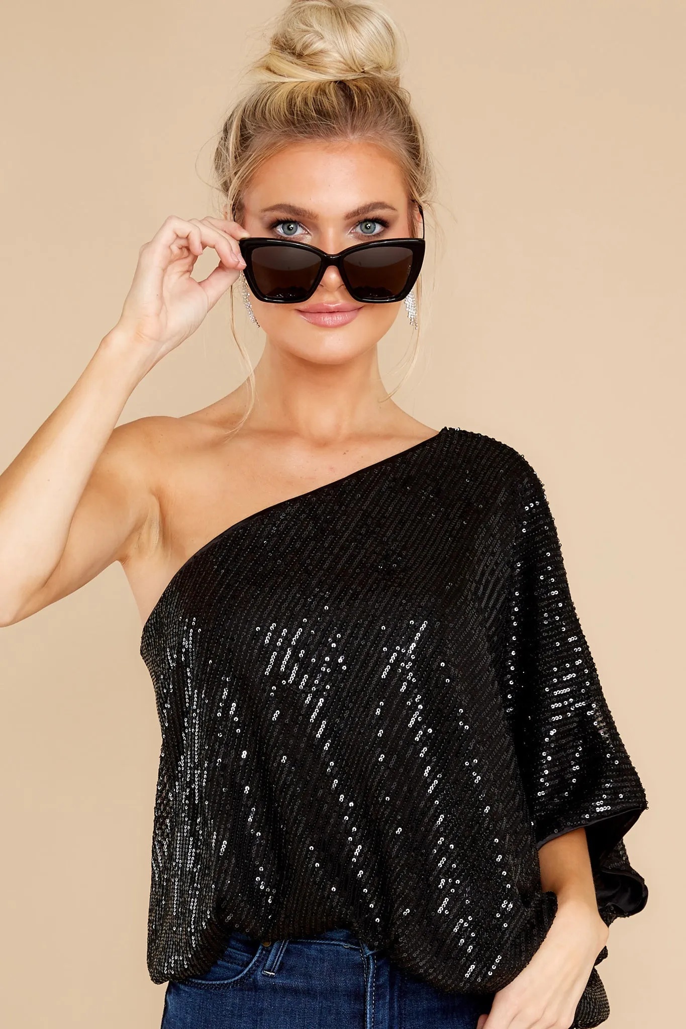 Starry Eyed Black One Shoulder Top