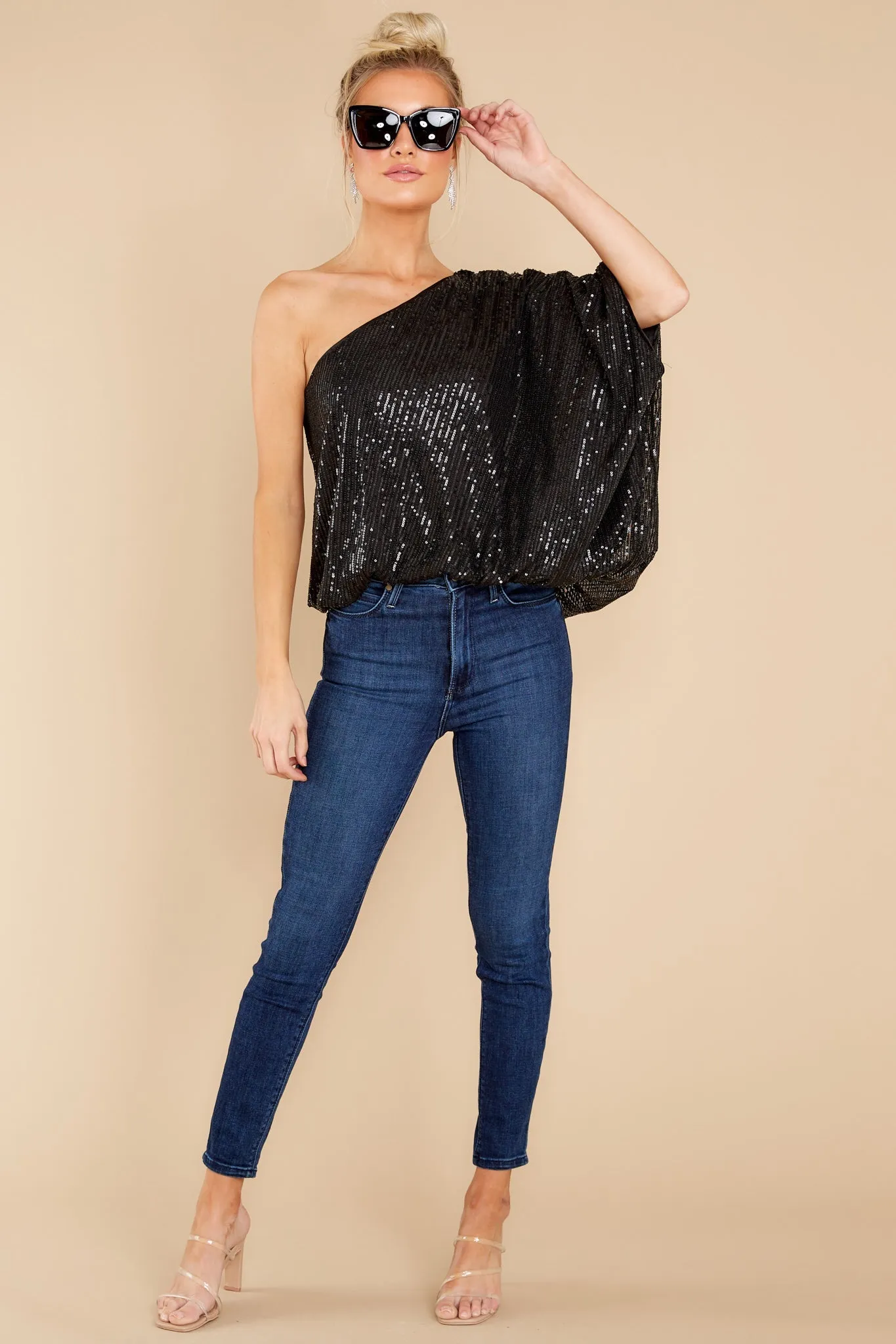 Starry Eyed Black One Shoulder Top