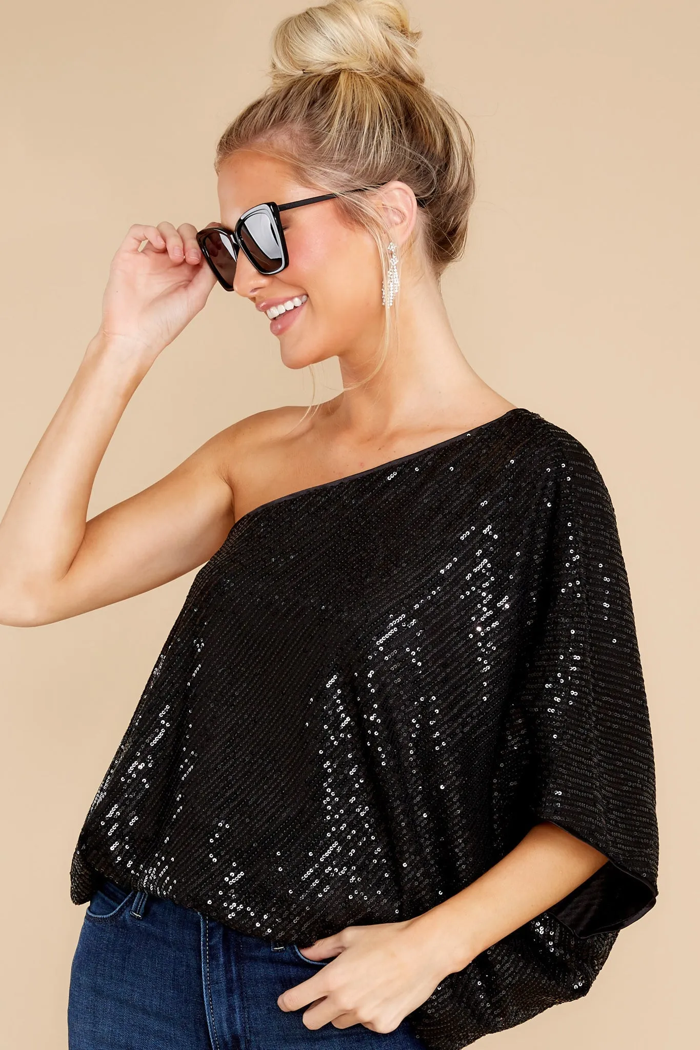 Starry Eyed Black One Shoulder Top