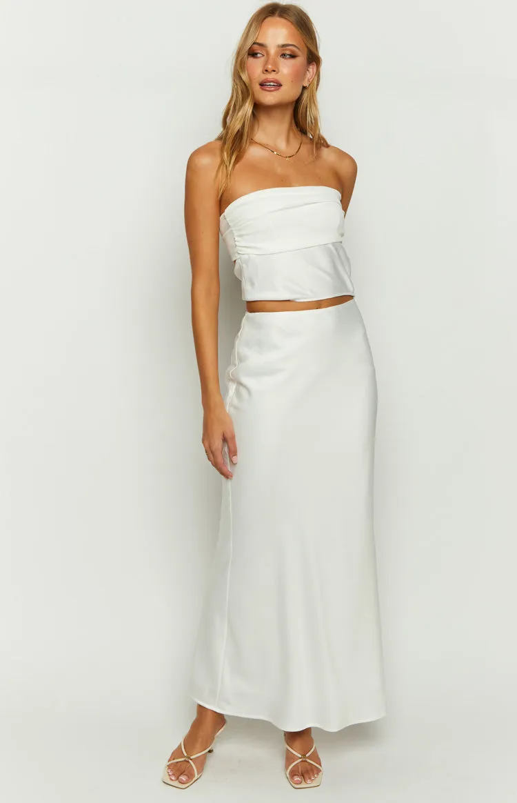 Starry Night White Strapless Satin Crop Top