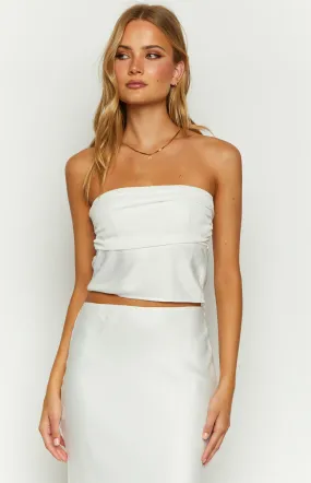 Starry Night White Strapless Satin Crop Top