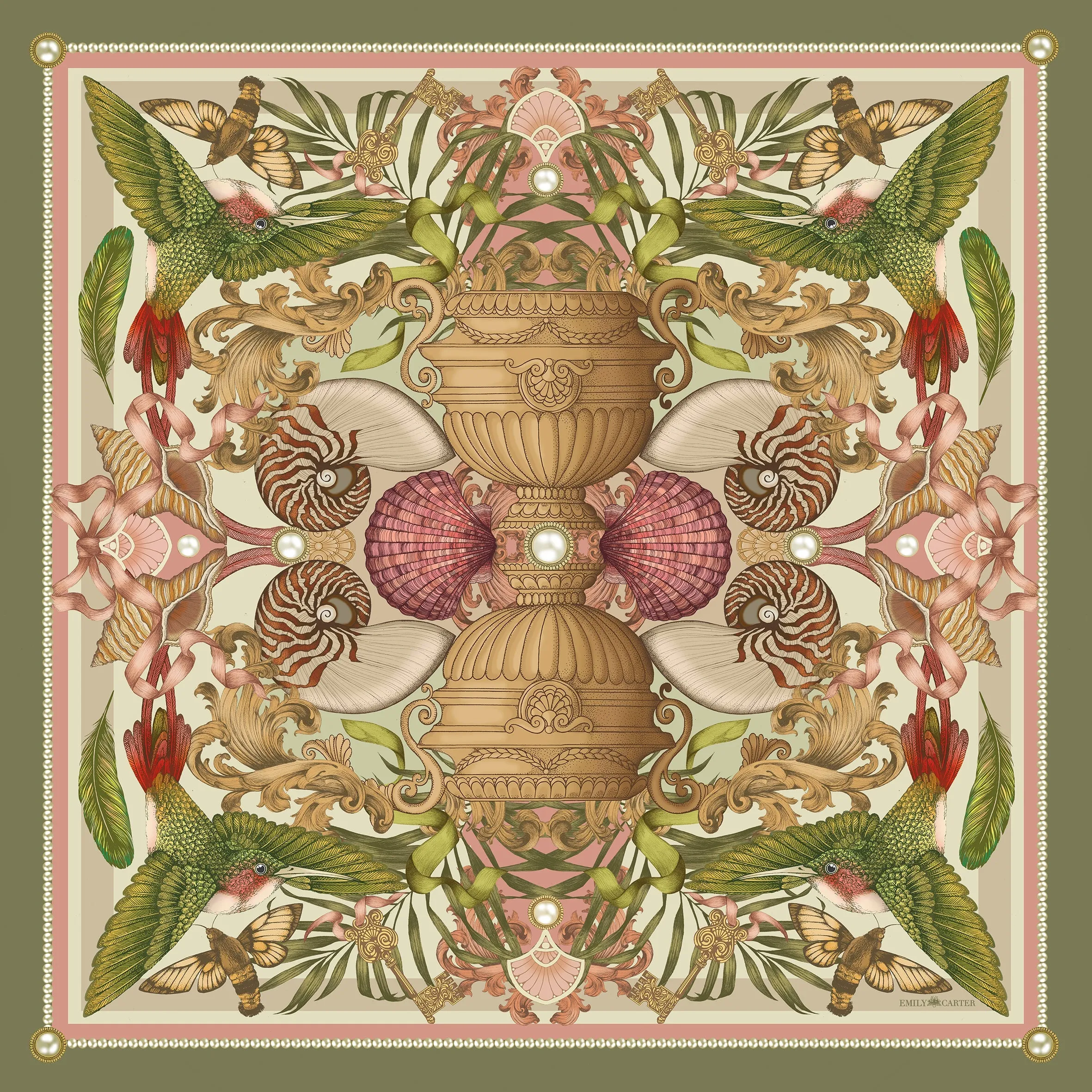 The Nautilus & Hummingbird Silk Scarf | 65x65cm [Preorder]