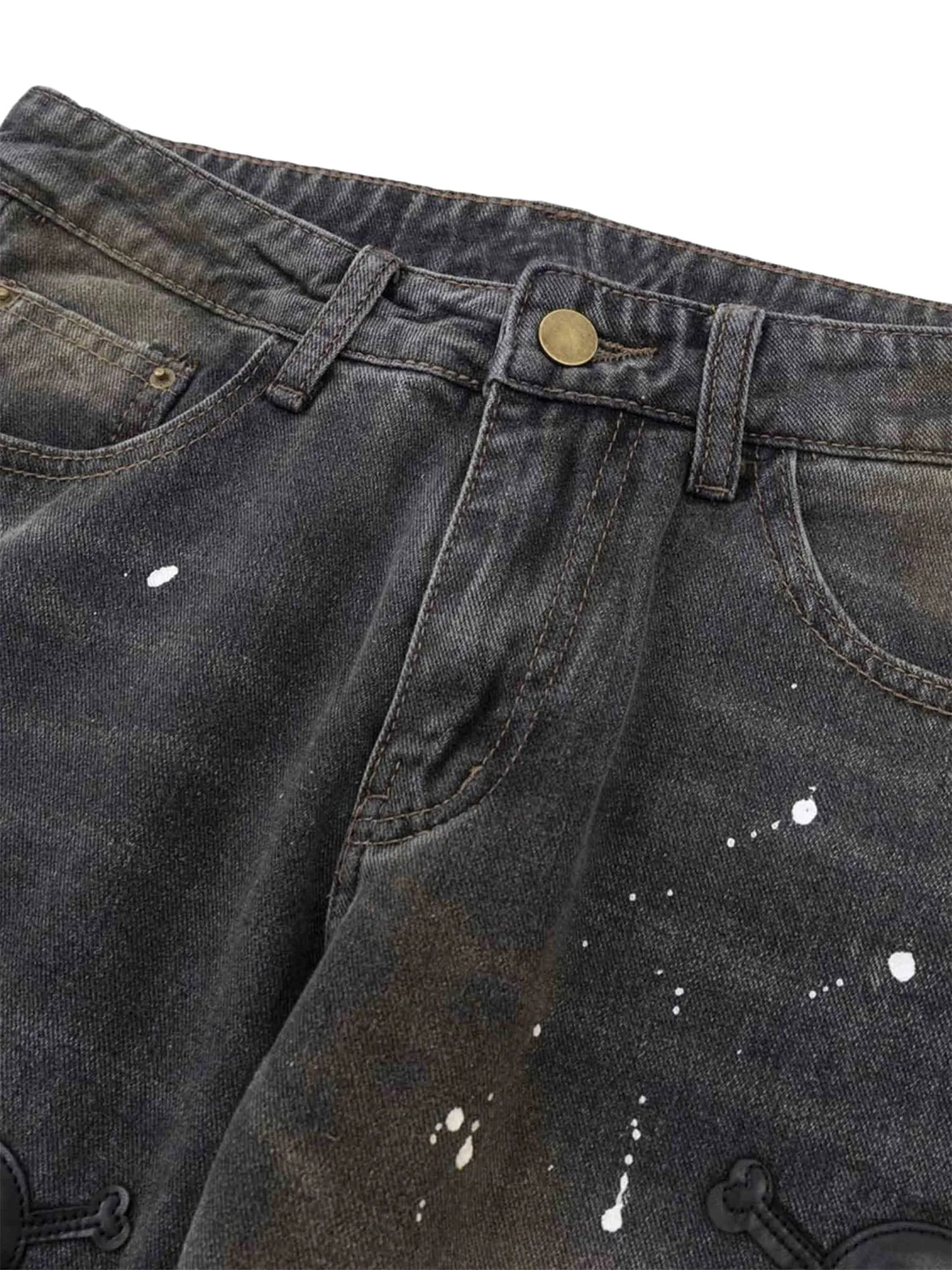 Thesupermade Leather Skull Splash Ink Micro-flared Jeans