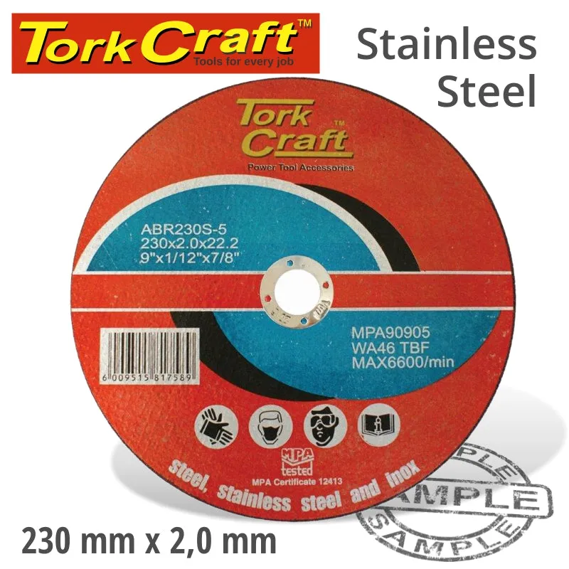 TORK CRAFT CUTTING DISC FOR STEEL AND STAINLESS STEEL 230 X 2.0 X 22.2MM ABR230S-5