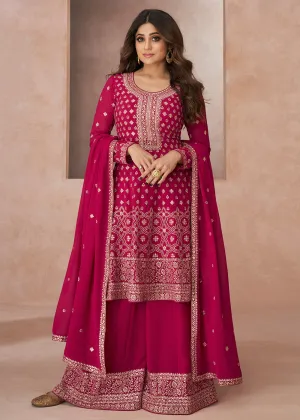 Trendy Festive Look Pink Georgette Palazzo Style Suit