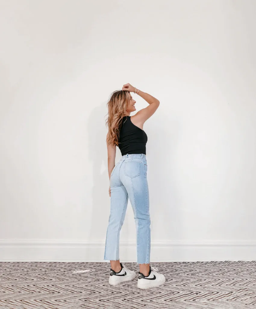 Two Tone High Waisted Jeans - The Sunflower - Comfort Stretch